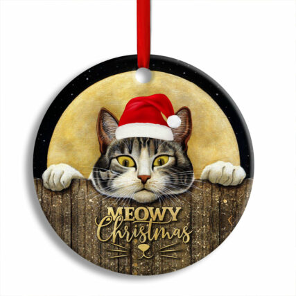 Christmas Cat With Moon Lover Cutie - Circle Ornament - Owl Ohh - Owl Ohh