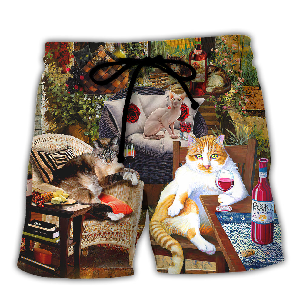 Cat Drink Wine And Judge - Beach Short - Owl Ohh - Owl Ohh
