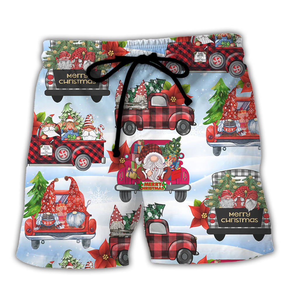 Gnome And Christmas Truck Merry Xmas - Beach Short - Owl Ohh - Owl Ohh