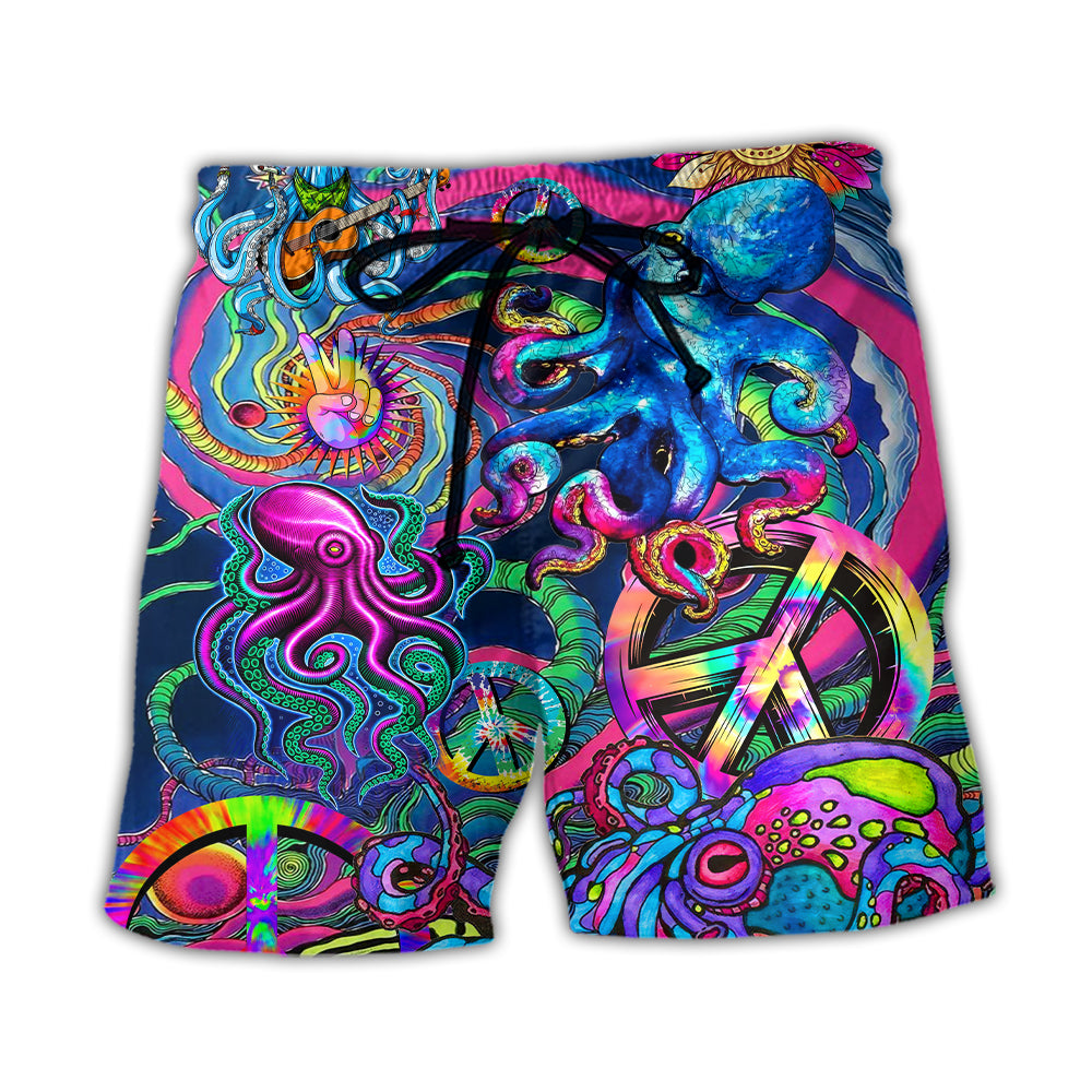 Hippie Funny Octopus Colorful Tie Dye Style - Beach Short - Owl Ohh - Owl Ohh