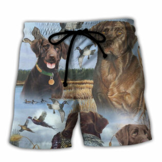 Hunting Chocolate Labrador Retriever Hunting Blue Sky - Beach Short - Owl Ohh - Owl Ohh