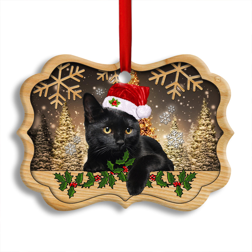 Christmas Black Cat Cute Kitty Cat Xmas - Horizontal Ornament - Owl Ohh - Owl Ohh