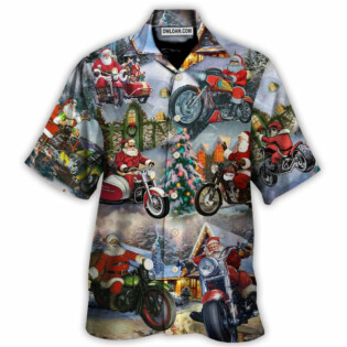 Christmas Santa Claus Driving Motorcycle Bike Gift Light Art Style - Hawaiian Shirt - Owl Ohh - Owl Ohh