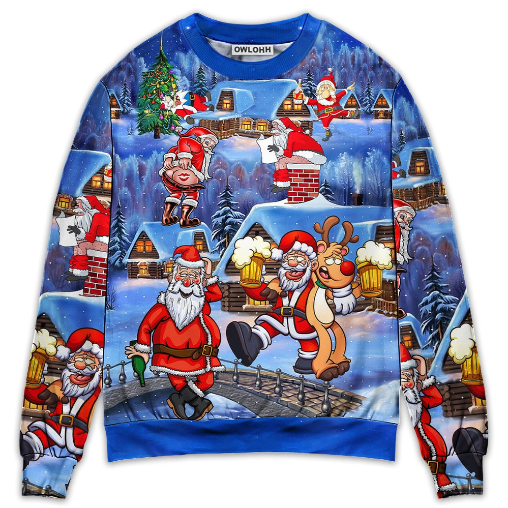 Christmas Santa Claus Drunk Beer Troll Happy Xmas - Sweater - Ugly Christmas Sweaters - Owl Ohh - Owl Ohh