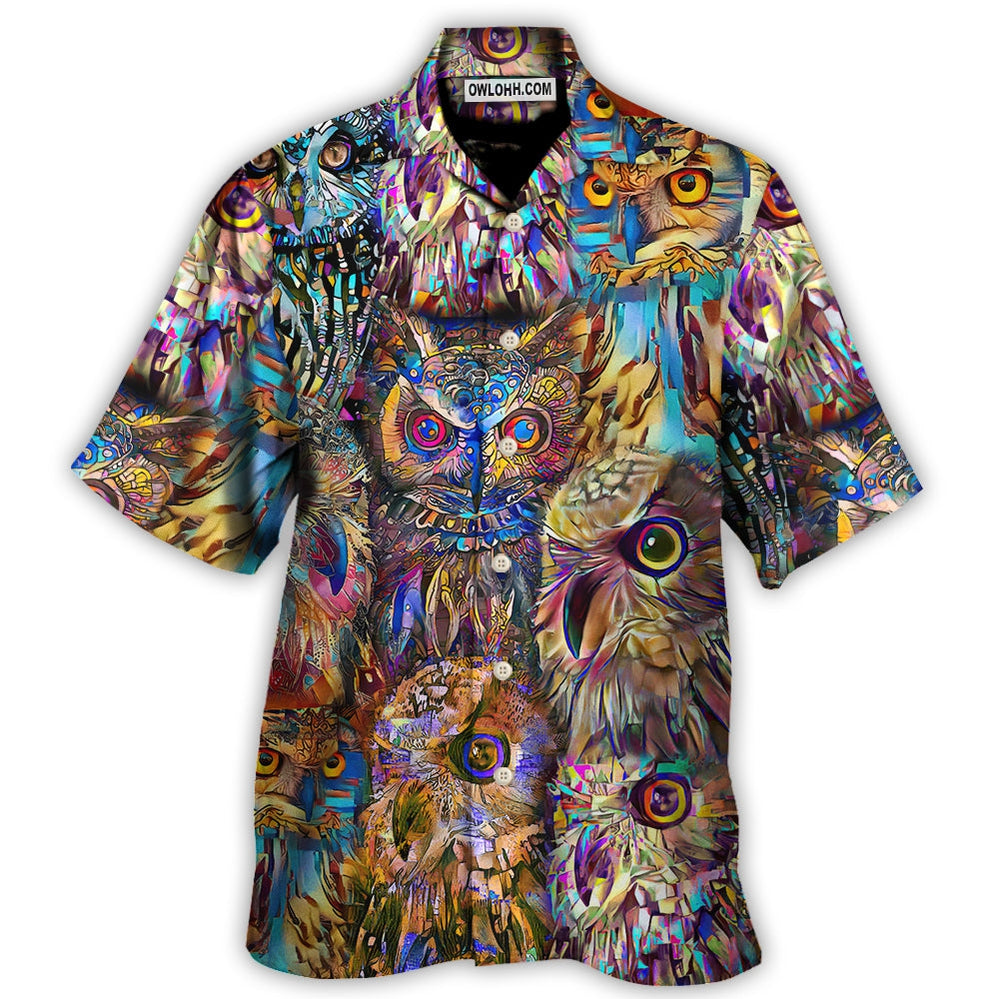 Owl Wild Animal Neon Colorful - Hawaiian Shirt - Owl Ohh for men and women, kids - Owl Ohh