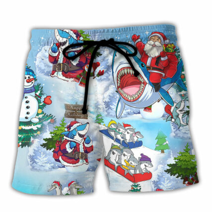 Shark Santa Love Xmas Merry Christmas - Beach Short - Owl Ohh