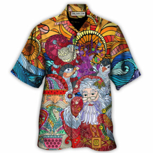 Christmas Santa Colorful Geometry - Hawaiian Shirt - Owl Ohh - Owl Ohh