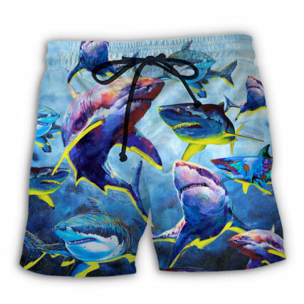 Shark Family Blue And Yellow Light - Beach Short - Owl Ohh - Owl Ohh
