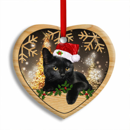 Christmas Black Cat Cute Kitty Cat Xmas - Heart Ornament - Owl Ohh - Owl Ohh
