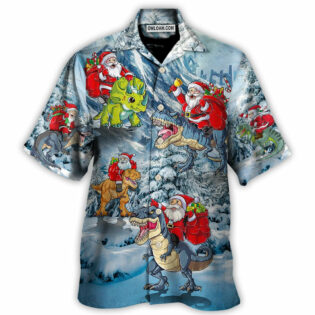 Christmas Santa Claus Riding Dinosaur Christmas Tree Gift Light Art Style - Hawaiian Shirt - Owl Ohh - Owl Ohh