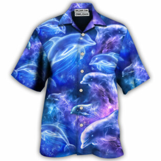 Dolphin Galaxy Neon Glow Style - Hawaiian Shirt - Owl Ohh - Owl Ohh