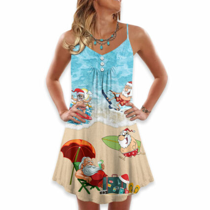 Christmas Santa Play On Beach - V-neck Sleeveless Cami Dress - Owl Ohh - Owl Ohh