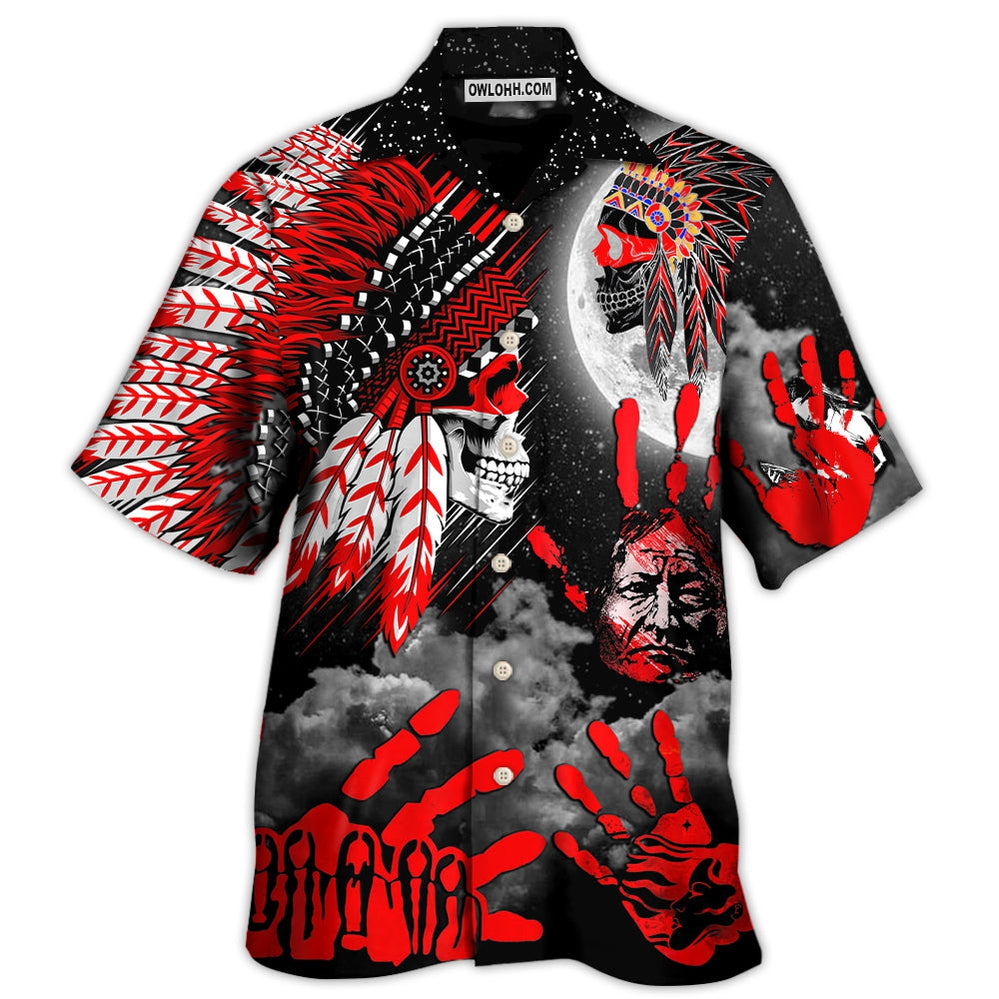 Native American Halloween Red Skull Moon Night Style - Hawaiian Shirt - Owl Ohh - Owl Ohh