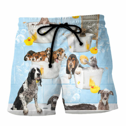 Dog Grooming Shower Happy In Bathroom - Beach Short - Owl Ohh - Owl Ohh