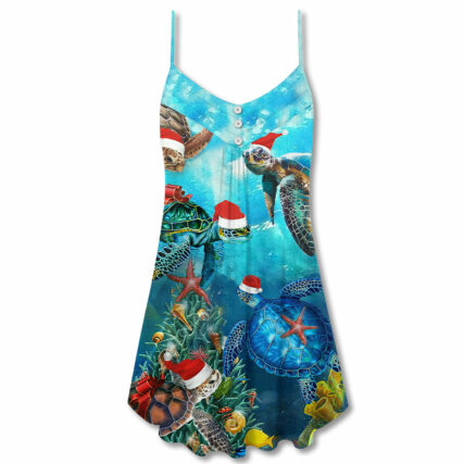 Christmas Turtle Love Xmas And Ocean - V-neck Sleeveless Cami Dress - Owl Ohh - Owl Ohh
