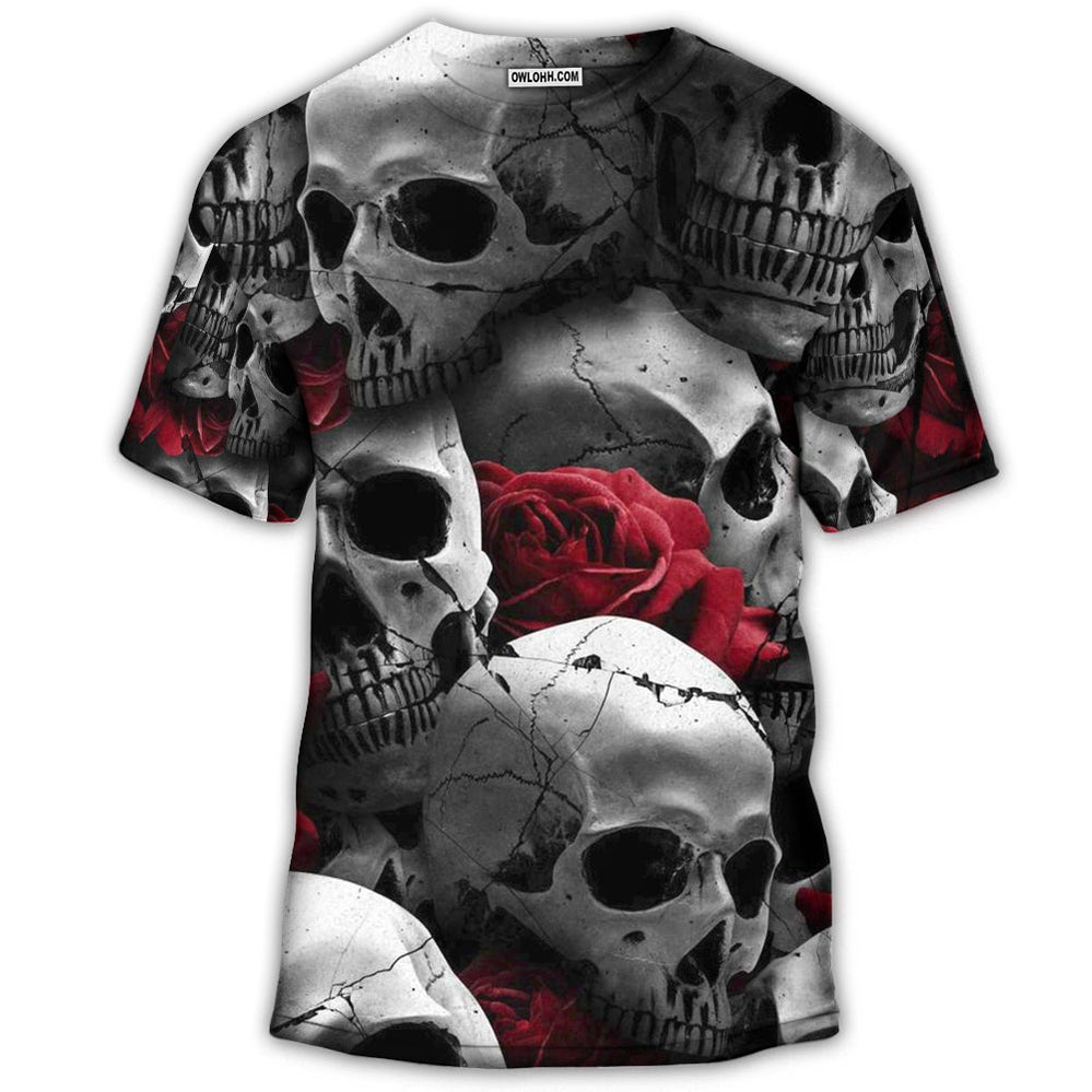 Skull Death Love Rose - Round Neck T-shirt - Owl Ohh - Owl Ohh