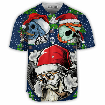 Skull With Santa Hat Merry Christmas - Baseball Jersey - Owl Ohh - Owl Ohh