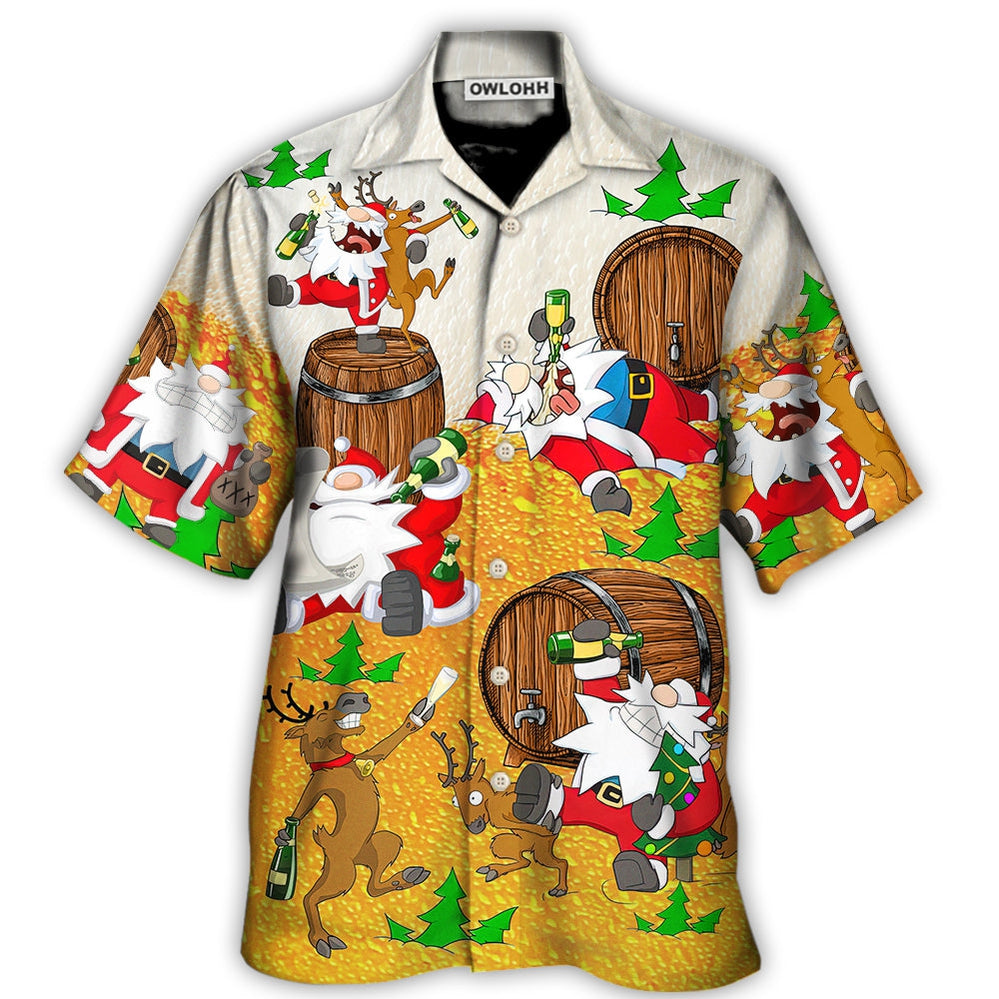 Christmas Santa Claus Drunk Beer Funny Happy Xmas - Hawaiian Shirt - Owl Ohh - Owl Ohh
