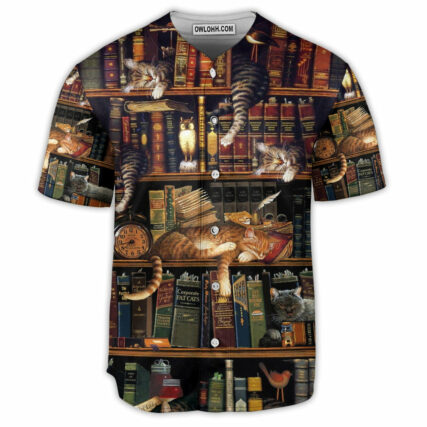 Book And Cat Sleep Cute - Baseball Jersey - Owl Ohh - Owl Ohh