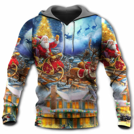 Christmas Santa Claus Snowman Family In Love Light Art Style - Hoodie - Owl Ohh - Owl Ohh