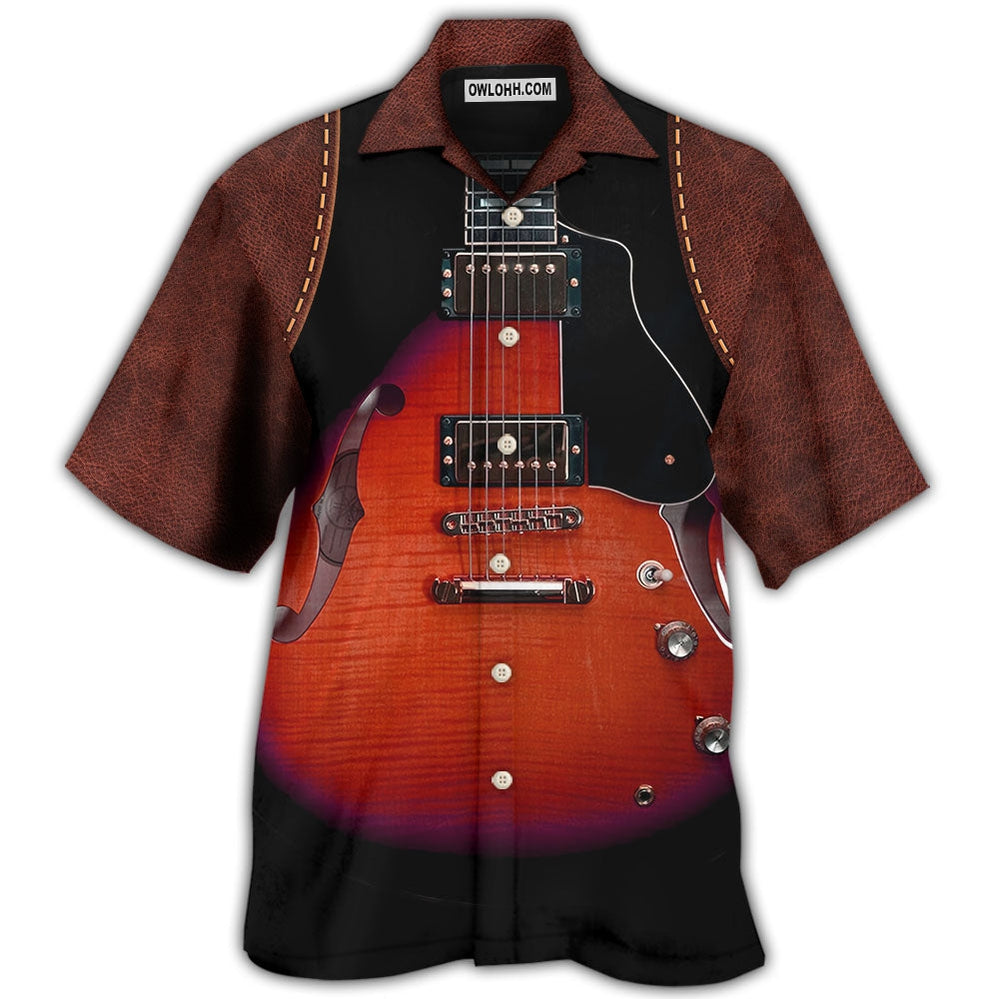 Guitar Red Vintage Leather - Hawaiian Shirt - Owl Ohh - Owl Ohh