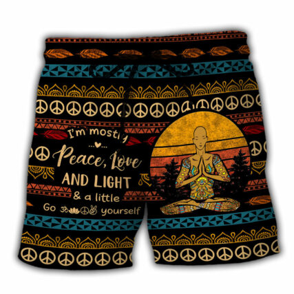 Yoga I'm Mostly Peace Love And Light A Little Go F Yourself For Man - Beach Short - Owl Ohh - Owl Ohh