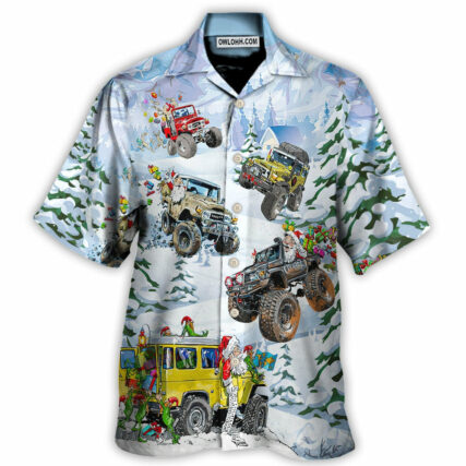 Christmas Santa Riding Monster Jeep - Hawaiian Shirt - Owl Ohh for men and women, kids - Owl Ohh