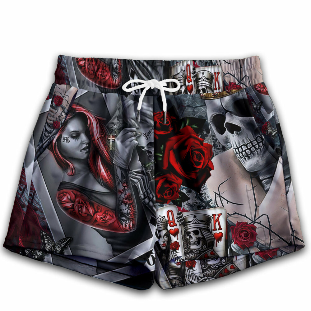 Skull Love Is Life Rose - Women's Casual Shorts - Owl Ohh - Owl Ohh