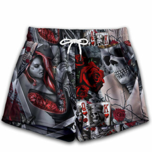 Skull Love Is Life Rose - Women's Casual Shorts - Owl Ohh - Owl Ohh