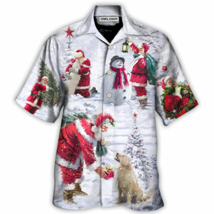 Christmas Santa Claus Chilling With Animal Snowman Happy Xmas Art Style - Hawaiian Shirt - Owl Ohh - Owl Ohh