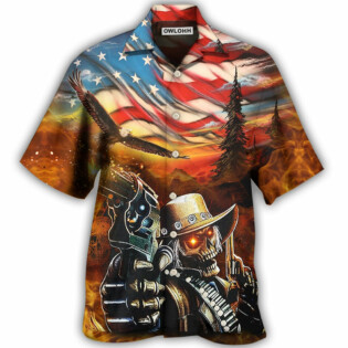 Skull Cowboy Shot Gun American Flag Vintage - Hawaiian Shirt - Owl Ohh - Owl Ohh