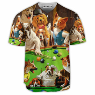 Billiard Dogs Playing Pool - Baseball Jersey - Owl Ohh - Owl Ohh
