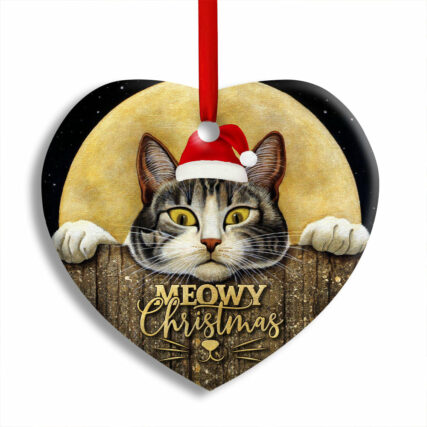 Christmas Cat With Moon Lover Cutie - Heart Ornament - Owl Ohh - Owl Ohh