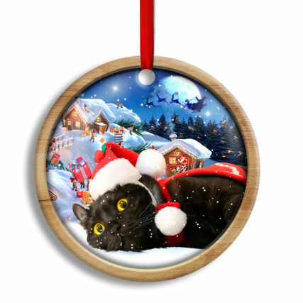 Christmas Black Cat Happy Xmas Light Decor Tree Hanging - Circle Ornament - Owl Ohh - Owl Ohh