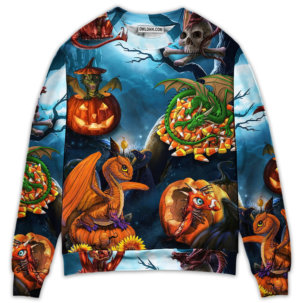 Halloween Dragon Pumpkin Scary Sky Night - Sweater - Ugly Christmas Sweaters - Owl Ohh - Owl Ohh