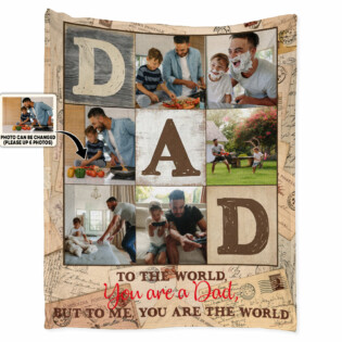 Father's Day Dad With Me You Are The World Custom Photo Personalized - Flannel Blanket - Personalized Photo Gifts - Owl Ohh
