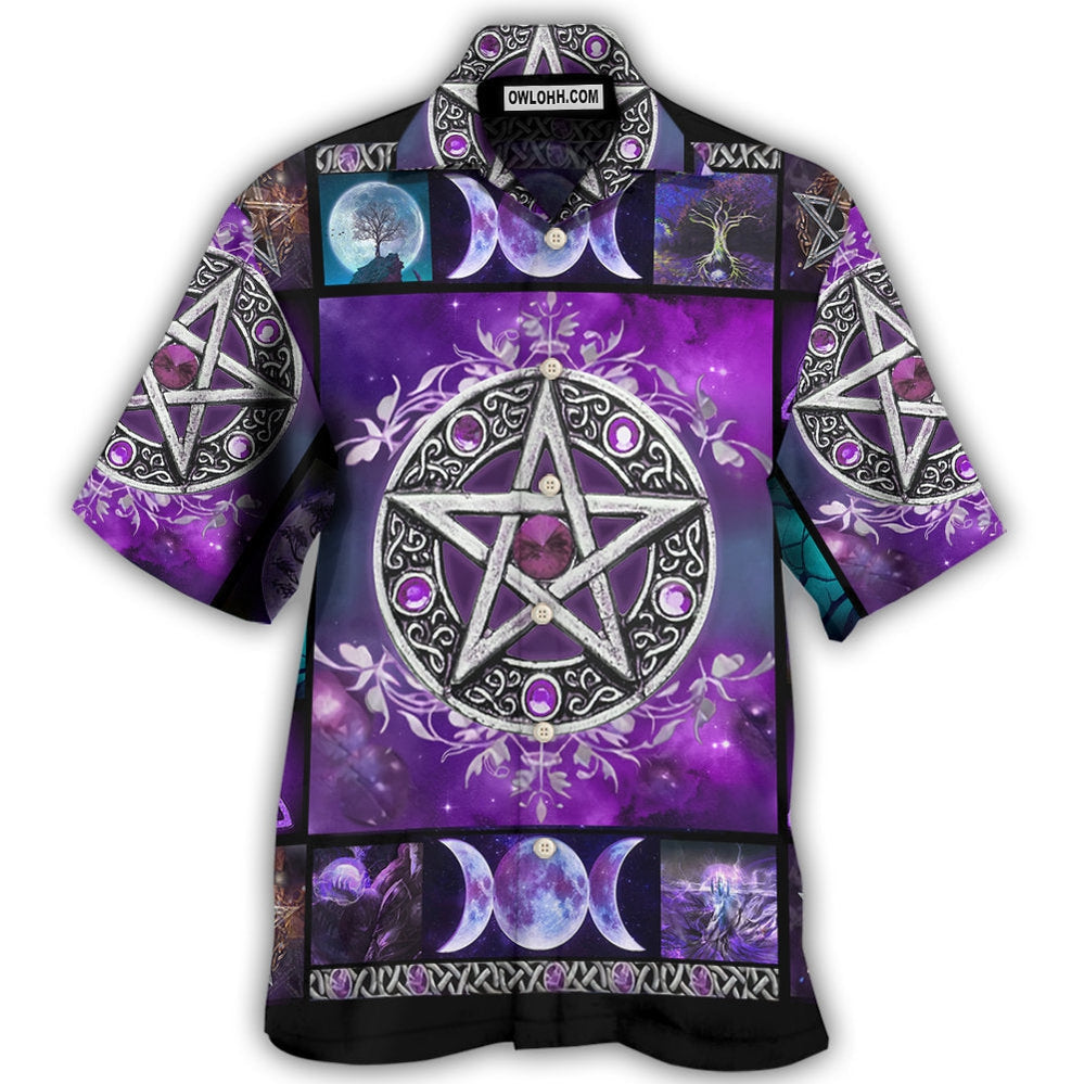 Wicca Witch Vibes Purple Pentagra - Hawaiian Shirt - Owl Ohh - Owl Ohh