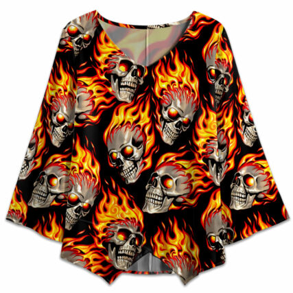 Skull Fire Lighting Pattern - V-neck T-shirt - Owl Ohh - Owl Ohh