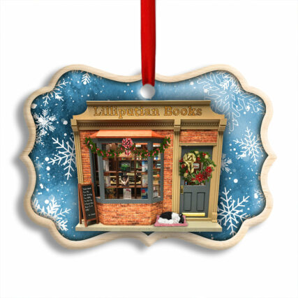 Bookstore Christmas Book And Snowflower - Horizonal Ornament - Owl Ohh - Owl Ohh
