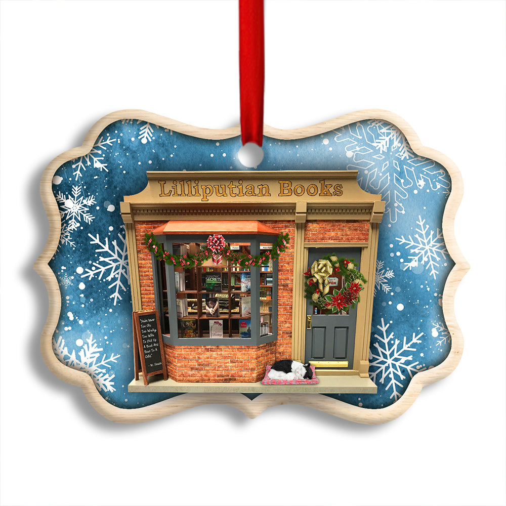 Bookstore Christmas Book And Snowflower - Horizonal Ornament - Owl Ohh - Owl Ohh