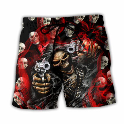 Skull Dark Gun Red Smoke Lighting - Beach Short - Owl Ohh - Owl Ohh