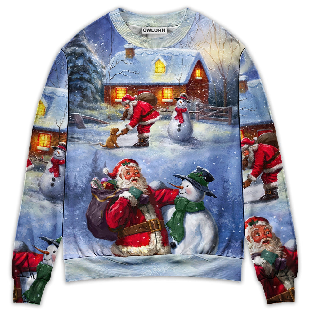 Christmas Santa Love Snowman In The Village Gift For Xmas - Sweater - Ugly Christmas Sweaters - Owl Ohh - Owl Ohh
