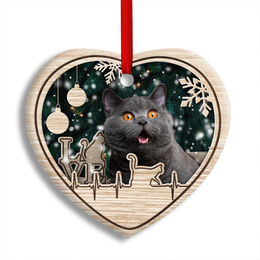 Christmas Cat Lover Heart Beat - Heart Ornament - Owl Ohh - Owl Ohh