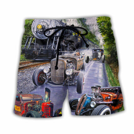 Hot Rod Racing Train Cool Art Style - Beach Short - Owl Ohh - Owl Ohh