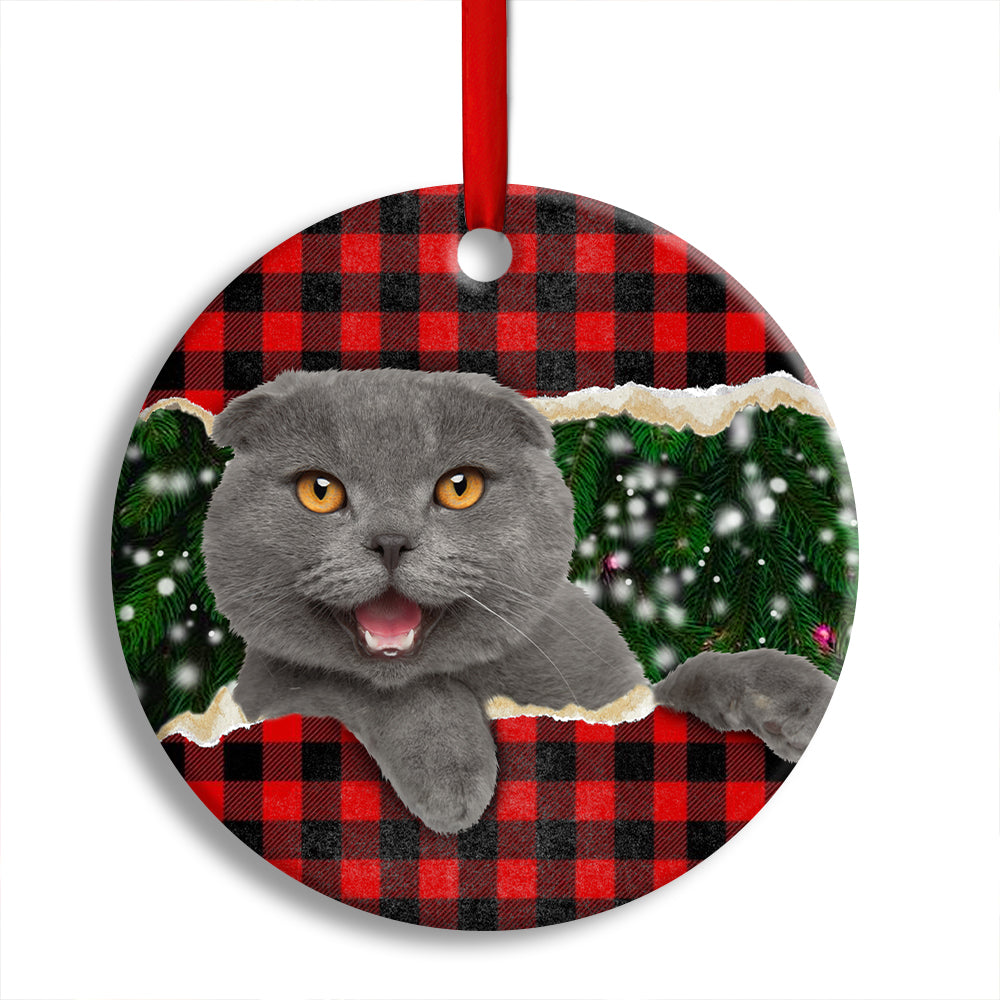 Christmas Cat Happy Meowy Xmas - Circle Ornament - Owl Ohh - Owl Ohh