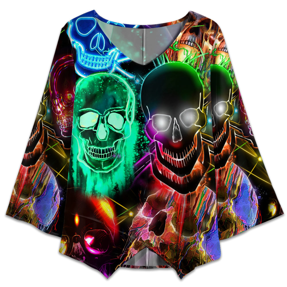 Skull Glowing Colorful Lighting - V-neck T-shirt - Owl Ohh - Owl Ohh