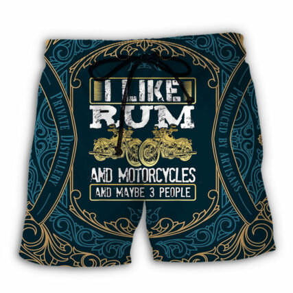 Wine Rum I Like Rum And Motorcycles - Beach Short - Owl Ohh - Owl Ohh