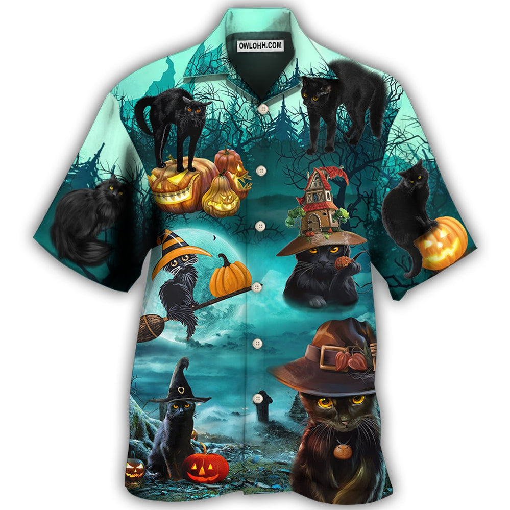 Halloween Black Cat Pumpkin Scary Style - Hawaiian Shirt - Owl Ohh - Owl Ohh