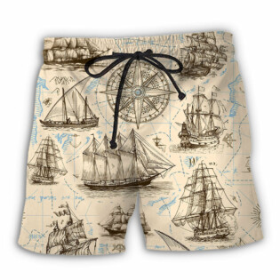 Sailing Vintage Pirate Map - Beach Short - Owl Ohh - Owl Ohh