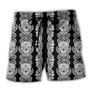 Skull Diamond Pattern Black And White - Beach Short - Owl Ohh - Owl Ohh